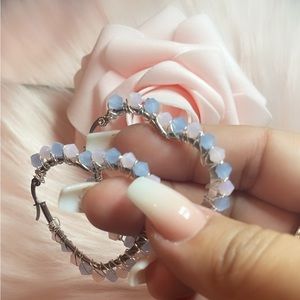 Dazzling Stainless Steel Silver Heart Hoop earrings with pink/baby blue beads 😍